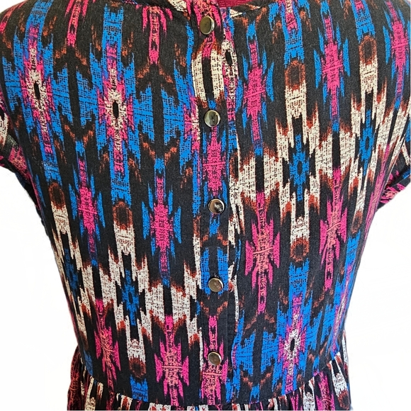 Atmosphere Aztec Geometric Blue and Pink A-line Resort Midi Dress - Picture 5 of 13